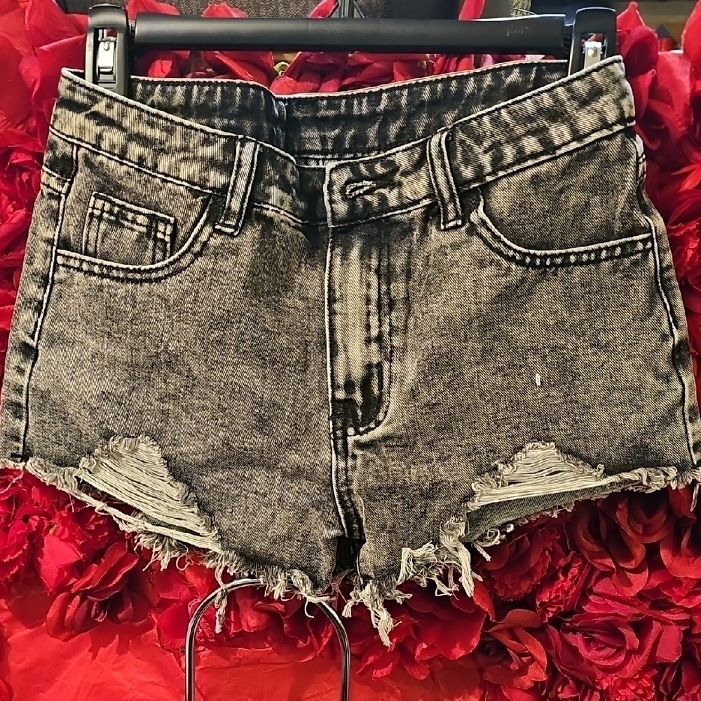 Shein NEW Distressed Black Denim Shorts Size 11-12 Years